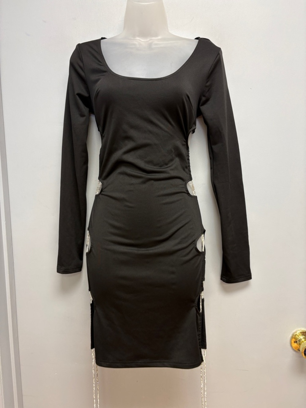 Celebrity Fashion Black Cutout Bodycon Dress Rhinestone Detail Size M NWT